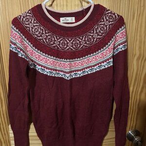 Hollister Co. Women's Burgundy Fair Isle Crew neck